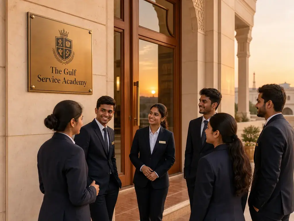 TGSA front entrance with students at sunset